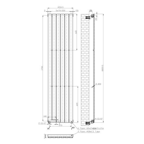 Kartell K-Rad Boston White Designer Vertical Radiator 1800mm x 410mm