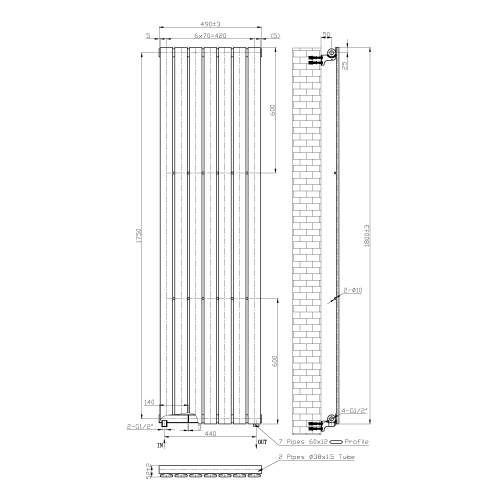 Kartell K-Rad Boston White Designer Vertical Radiator 1800mm x 480mm