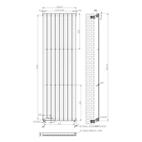 Kartell K-Rad Boston White Designer Vertical Radiator 1800mm x 550mm