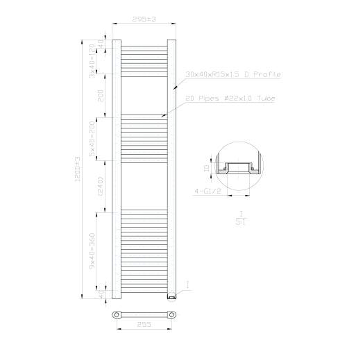 Kartell K-Rail Chrome Straight Bar Heated Towel Rail 300mm x 1200mm