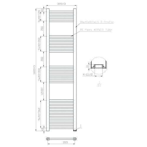 Kartell K-Rail Chrome Straight Bar Heated Towel Rail 400mm x 1600mm