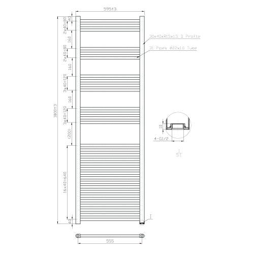 Kartell K-Rail Chrome Straight Bar Heated Towel Rail 600mm x 1800mm