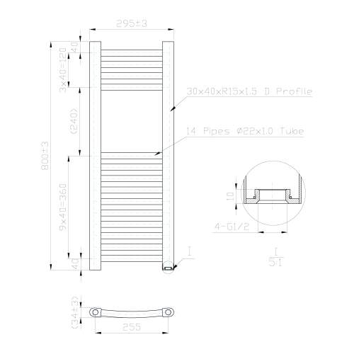 Kartell K-Rail Chrome Curved Bar Heated Towel Rail 300mm x 800mm