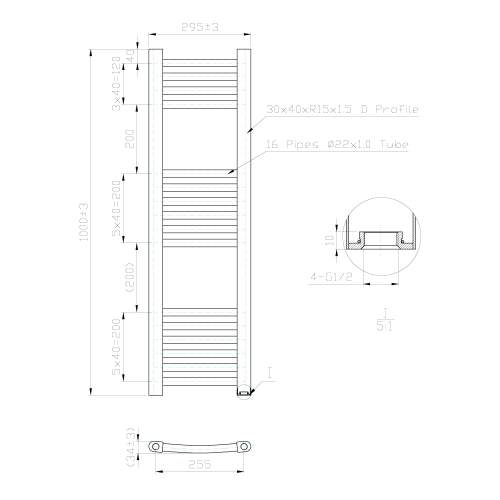 Kartell K-Rail Chrome Curved Bar Heated Towel Rail 300mm x 1000mm