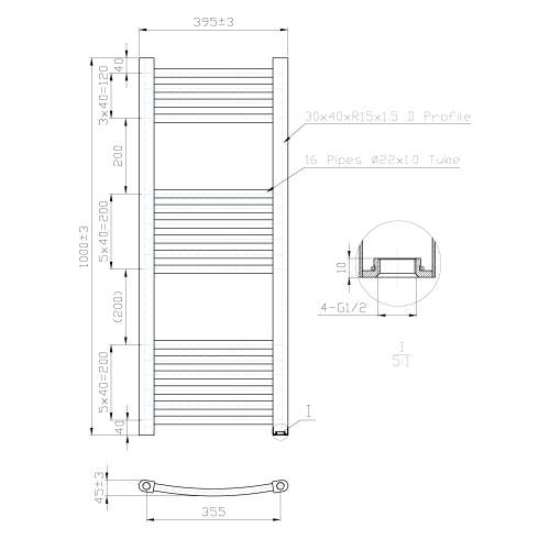 Kartell K-Rail Chrome Curved Bar Heated Towel Rail 400mm x 1000mm