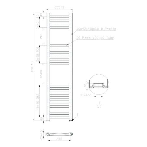 Kartell K-Rail Chrome Curved Bar Heated Towel Rail 300mm x 1200mm