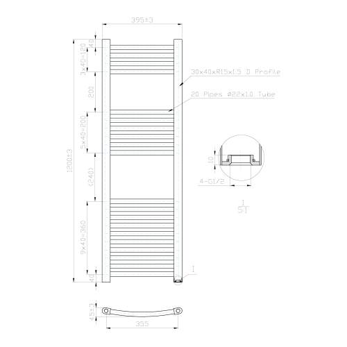 Kartell K-Rail Chrome Curved Bar Heated Towel Rail 400mm x 1200mm