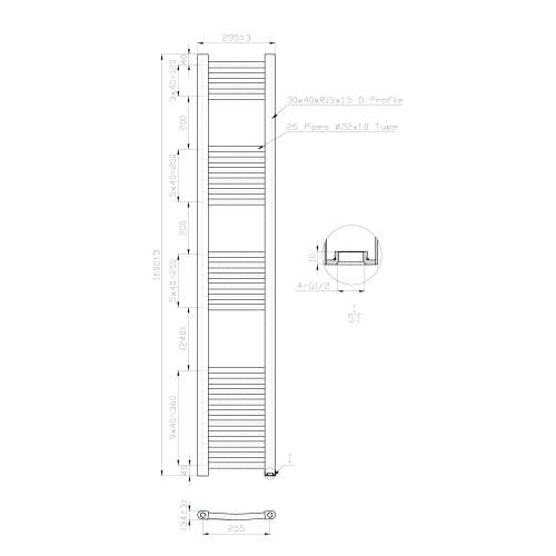 Kartell K-Rail Chrome Curved Bar Heated Towel Rail 300mm x 1600mm