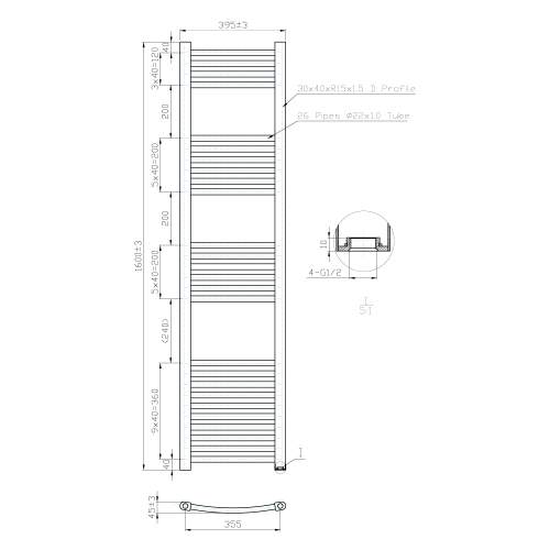 Kartell K-Rail Chrome Curved Bar Heated Towel Rail 400mm x 1600mm