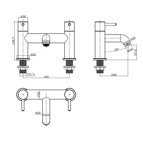 Kartell K-VIT Nero Round Black Twin Lever Bath Filler