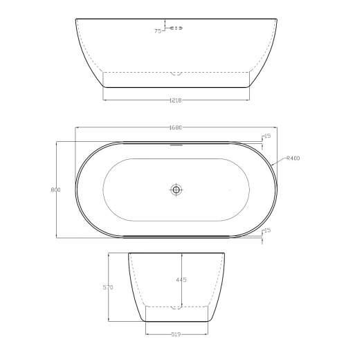 Frontline Summit 1680mm Luxury Freestanding Double Ended Bath