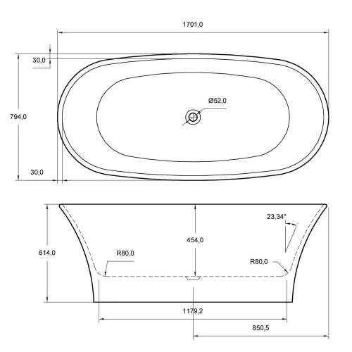 Frontline Ion 1700mm Freestanding Double Ended Bath