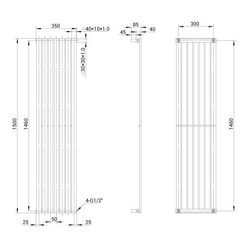 Kartell K-Rad Idaho Stainless Steel Designer Vertical Radiator 1500mm x 350mm