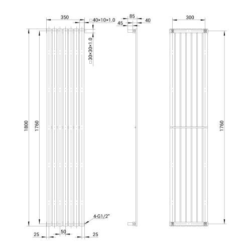 Kartell K-Rad Idaho Stainless Steel Designer Vertical Radiator 1800mm x 350mm