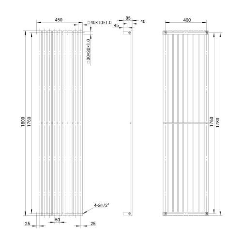 Kartell K-Rad Idaho Stainless Steel Designer Vertical Radiator 1800mm x 450mm