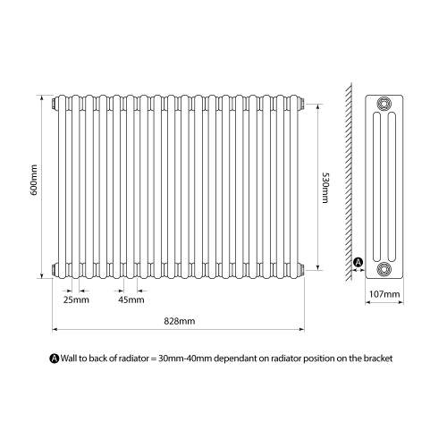 Kartell K-Rad Laser Klassic 3 Column Horizontal Radiator 830mm x 600mm