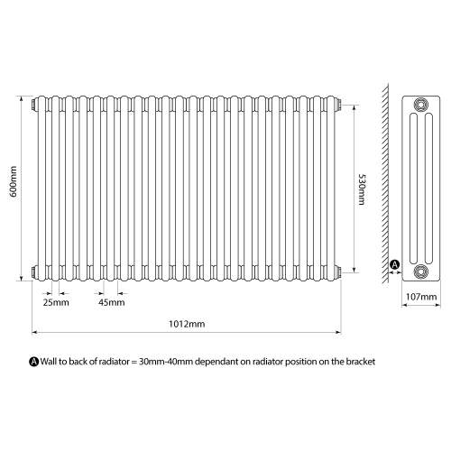 Kartell K-Rad Laser Klassic 3 Column Horizontal Radiator 1010mm x 600mm