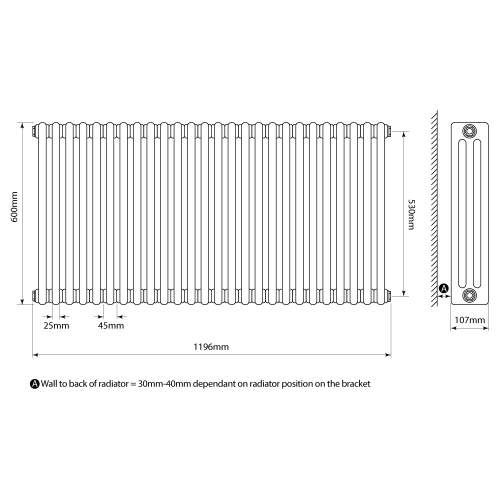 Kartell K-Rad Laser Klassic 3 Column Horizontal Radiator 1190mm x 600mm