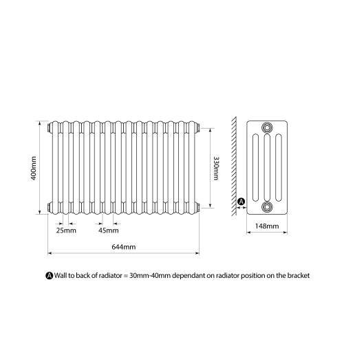 Kartell K-Rad Laser Klassic 4 Column Horizontal Radiator 650mm x 400mm