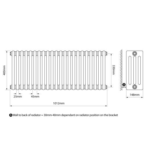 Kartell K-Rad Laser Klassic 4 Column Horizontal Radiator 1010mm x 400mm