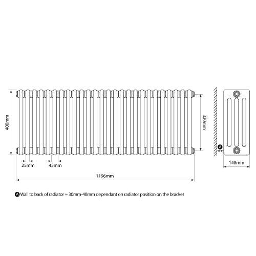 Kartell K-Rad Laser Klassic 4 Column Horizontal Radiator 1190mm x 400mm