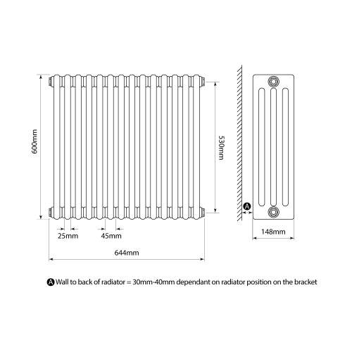 Kartell K-Rad Laser Klassic 4 Column Horizontal Radiator 650mm x 600mm