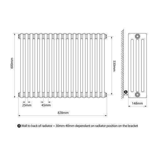 Kartell K-Rad Laser Klassic 4 Column Horizontal Radiator 830mm x 600mm