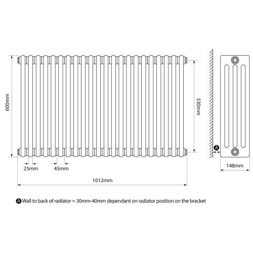 Kartell K-Rad Laser Klassic 4 Column Horizontal Radiator 1010mm x 600mm