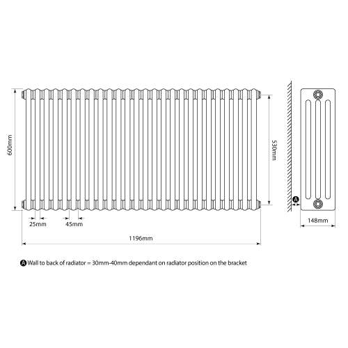 Kartell K-Rad Laser Klassic 4 Column Horizontal Radiator 1190mm x 600mm