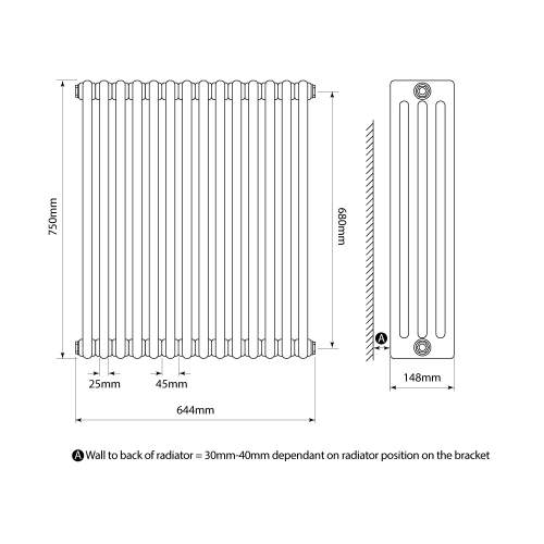 Kartell K-Rad Laser Klassic 4 Column Horizontal Radiator 650mm x 750mm