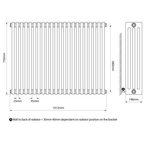 Kartell K-Rad Laser Klassic 4 Column Horizontal Radiator 1010mm x 750mm