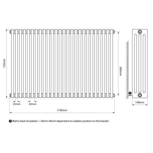 Kartell K-Rad Laser Klassic 4 Column Horizontal Radiator 1190mm x 750mm