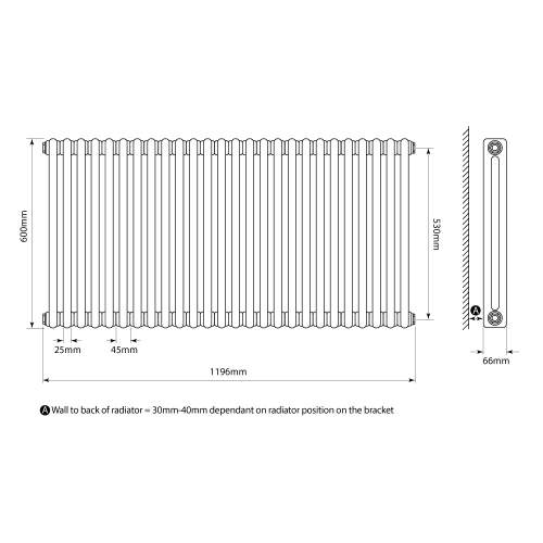 Kartell K-Rad Laser Klassic 2 Column Horizontal Radiator 1190mm x 600mm