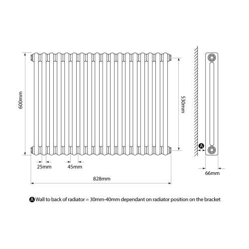 Kartell K-Rad Laser Klassic 2 Column Horizontal Radiator 830mm x 600mm