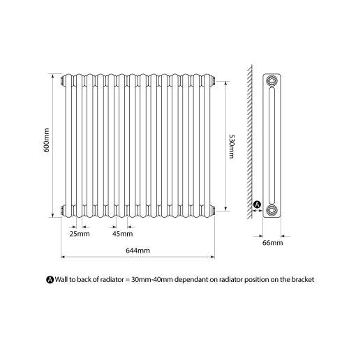 Kartell K-Rad Laser Klassic 2 Column Horizontal Radiator 650mm x 600mm