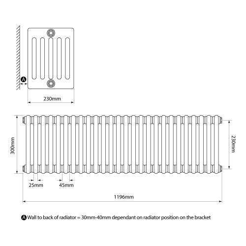 Kartell K-Rad Laser Klassic 6 Column Horizontal Radiator 1190mm x 300mm