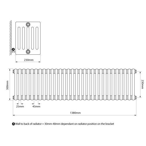 Kartell K-Rad Laser Klassic 6 Column Horizontal Radiator 1370mm x 300mm