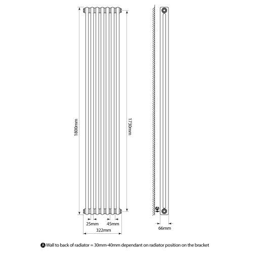 Kartell K-Rad Laser Klassic 2 Column Vertical Radiator 335mm x 1800mm