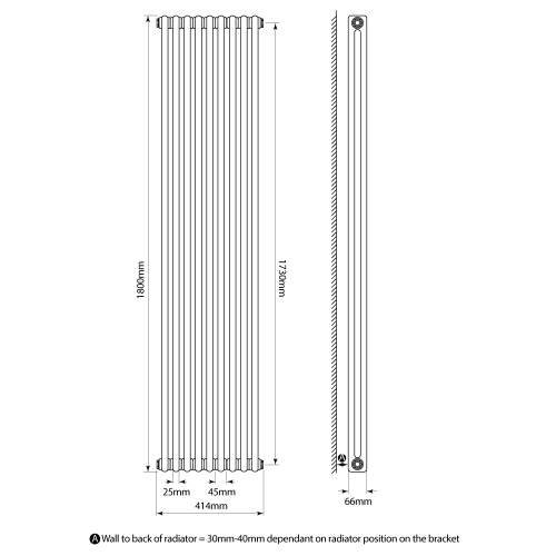Kartell K-Rad Laser Klassic 2 Column Vertical Radiator 425mm x 1800mm