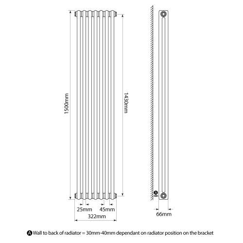 Kartell K-Rad Laser Klassic 2 Column Vertical Radiator 335mm x 1500mm