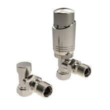 Kartell K-Design Angled Brushed Nickel Thermostatic Radiator Valve Pack