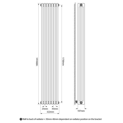 Kartell K-Rad Laser Klassic 3 Column Vertical Radiator 335mm x 1800mm