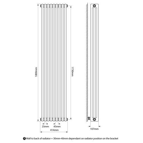 Kartell K-Rad Laser Klassic 3 Column Vertical Radiator 425mm x 1800mm