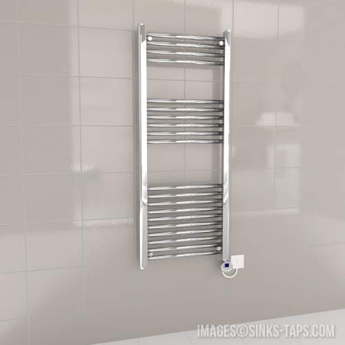 Kartell Chrome Electric Thermostatic Straight Bar Heated Towel Rail 500mm x 1200mm