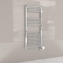 Kartell Chrome Electric Thermostatic Curved Bar Heated Towel Rail 500mm x 1200mm
