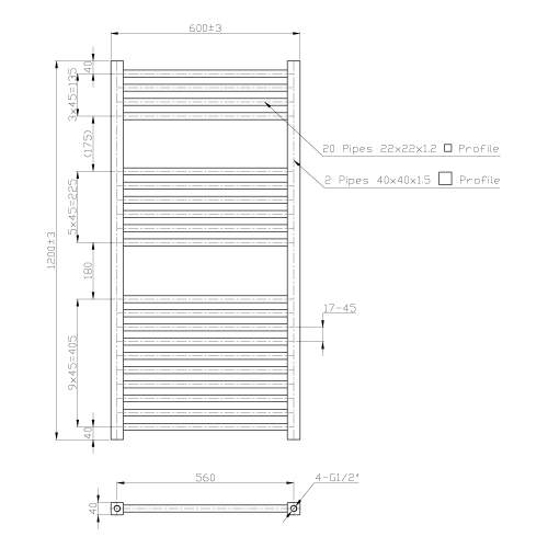 Kartell K-Squared Chrome Heated Towel Rail 600mm x 1200mm