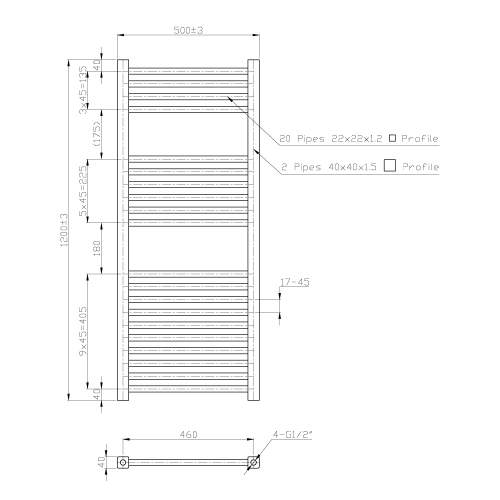 Kartell K-Squared Chrome Heated Towel Rail 500mm x 1200mm