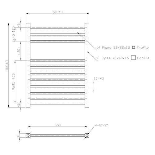 Kartell K-Squared Chrome Heated Towel Rail 600mm x 800mm