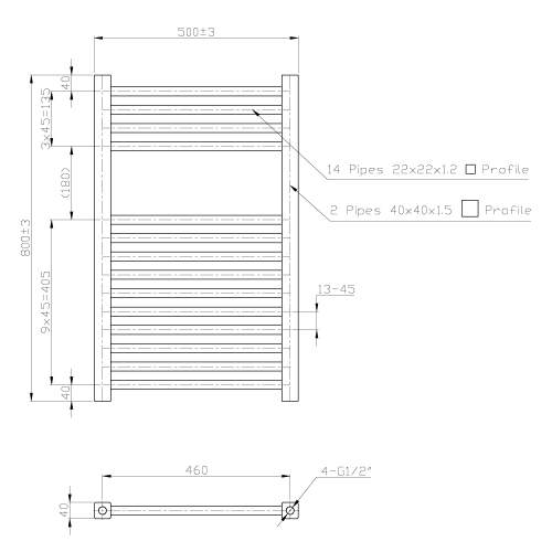 Kartell K-Squared Chrome Heated Towel Rail 500mm x 800mm