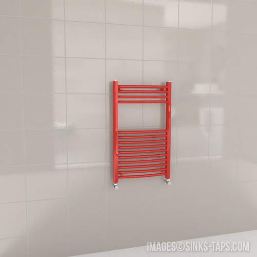 Kartell K-Rail Red Curved Bar Heated Towel Rail 500mm x 800mm